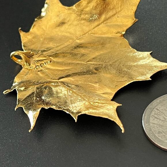 Vintage Gold Tone Real Maple Leaf Pendant Chain Necklace Nature Fall Statement - Picture 9 of 10